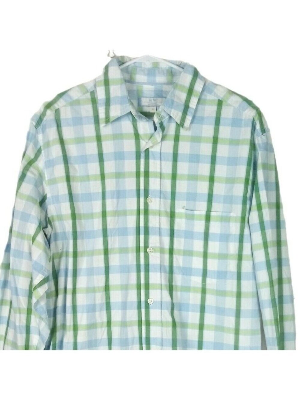 Old Navy Plaid Long Sleeve Shirt Mens M Blue Green Coastal Summer Normcore